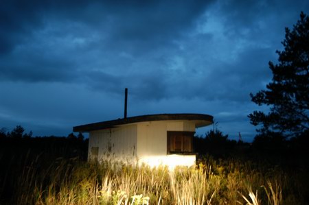 Cheboygan Drive-In Theatre - Ticket Booth In The Headlights (newer photo)